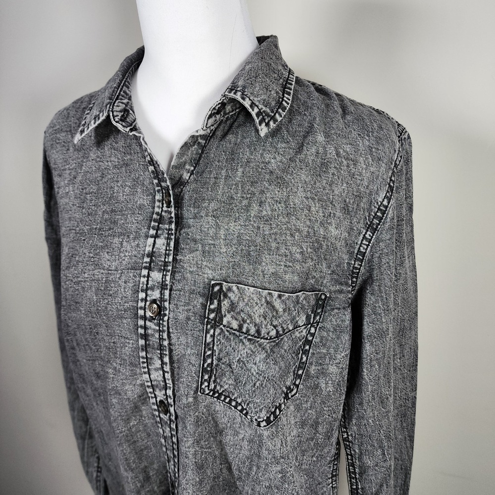 Dex Stonewash Denim Shirt Womens Medium Grey Streetwear Western Tencel Button Up - Picture 6 of 13